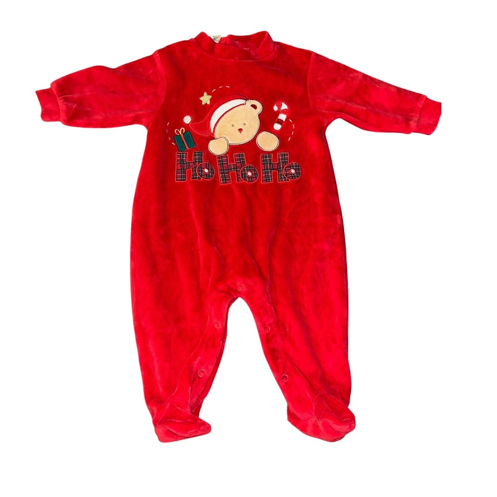 Vintage 2000 Baby Rageous 6M Red Velour Ho,Ho,Ho Christmas Teddy Bear Sleeper‎